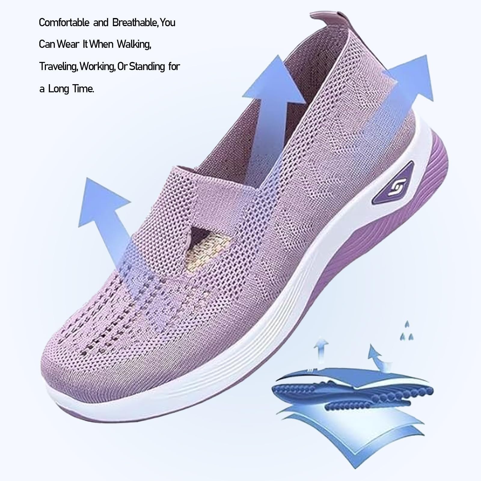 Scarpe Donna Ortopediche Sneakers Slip On Comode Senza Lacci per Alluce Valgo e Fascite Plantare Traspiranti Leggere con Cuscino Aria Scarpe da Ginnastica Camminata Pianta Larga Basculanti Lavoro