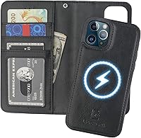 Vista 18 de Bocasal Funda tipo cartera compatible con iPhone 12 e iPhone 12 Pro con soporte para tarjetas de cuero PU magnética desmontable con soporte plegable