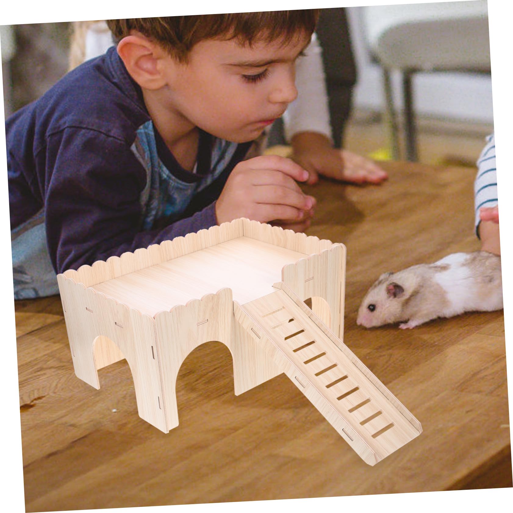 Hamsterholzhaus mit Rutsche, Abnehmbar, Beige, Holz