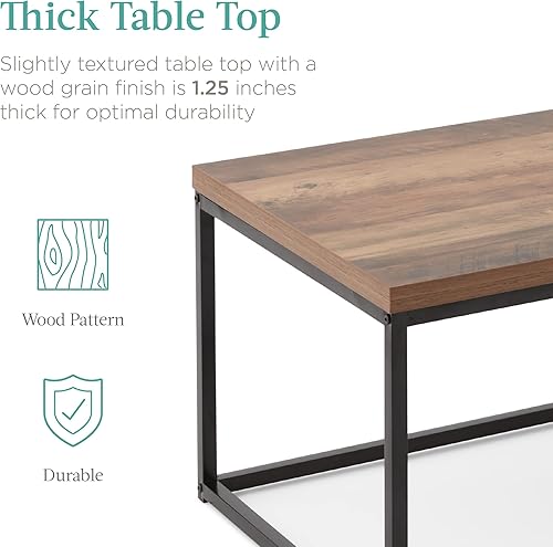 Miniatura 4 de Best Choice Products Mesa auxiliar rectangular de madera de 44 pulgadas, estilo industrial moderno, muebles rústicos para sala de estar con marco de