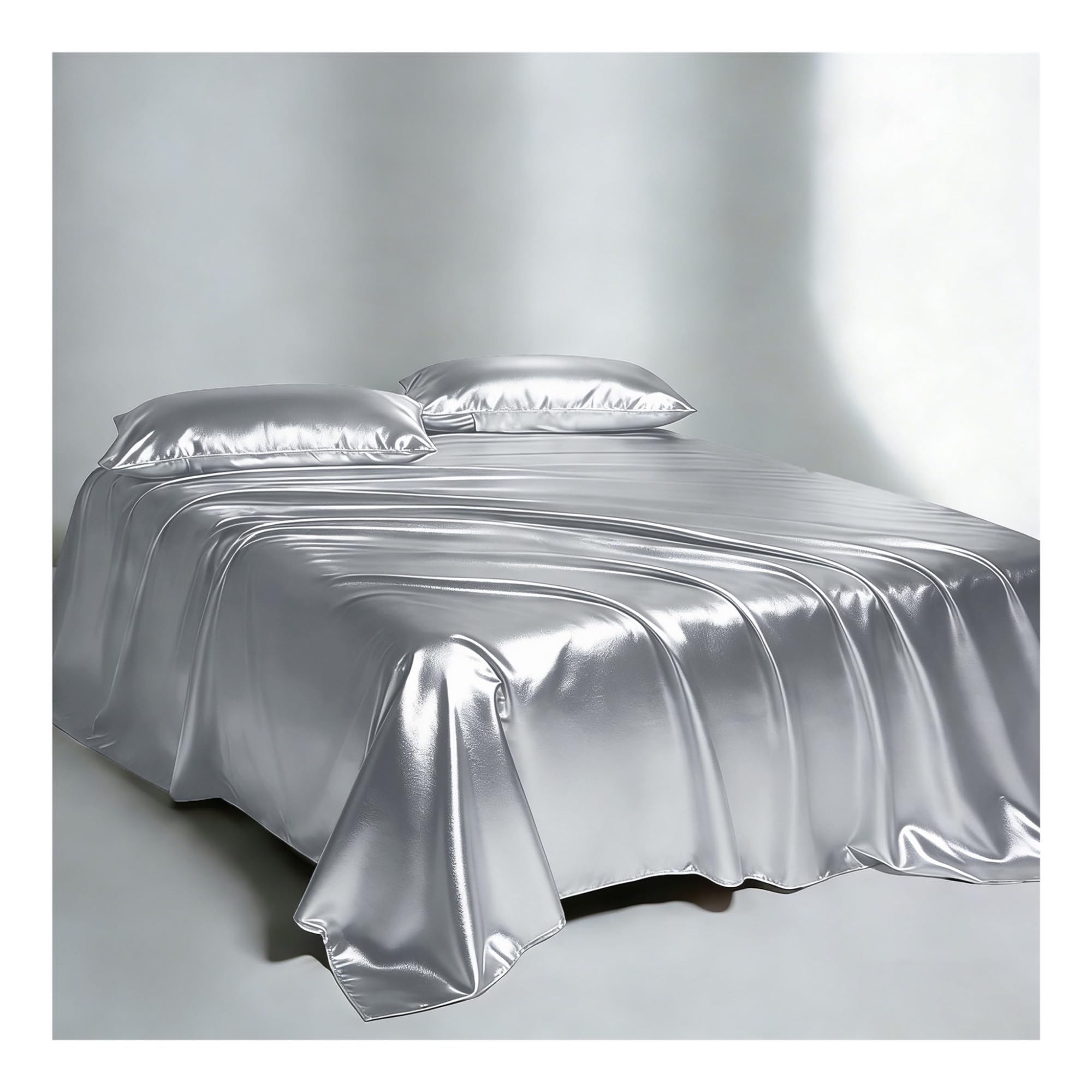 Sabanas encimeras de satén 170x230cm 230x250cm 250x250cm Sábana Plana Sedosa ultrasuave de Lujo Ropa de Cama Sedosa for el Cabello y la Piel(Light Gray A,250x250cm+48x74cm x2)