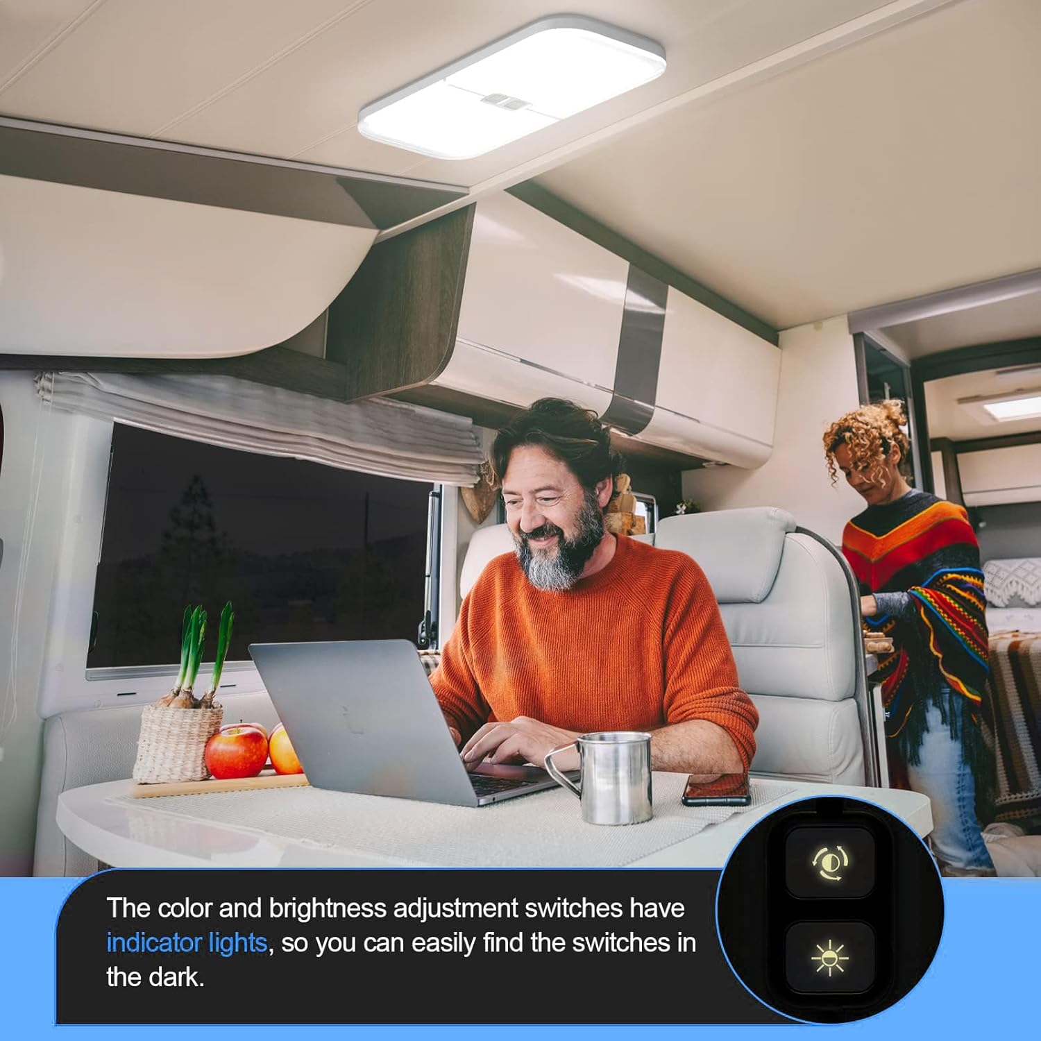 2 Pack RV Lights Interior 1800LM, 3 Color Dimmable 12V Volt LED Camper Light 204 LEDs RV Ceiling Dome Fixture for RV/Camper/Car/Trailer/Boat