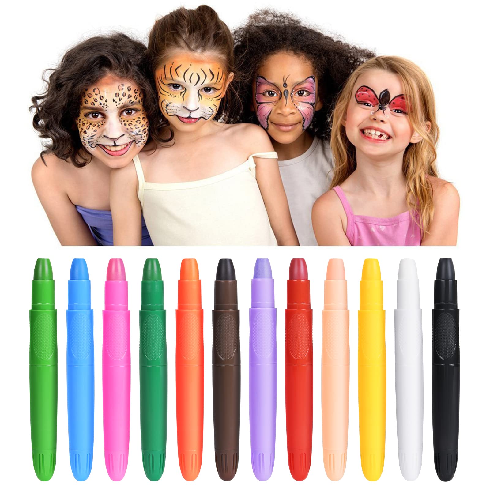 URAQT Pinturas Cara para Niños, 12 Colores Seguridad No Tóxica Pintacaras Infantil, Pintura Corporal y Facial para Barriga Embarazada, Pinturas Maquillaje Halloween Festival Fiesta Cosplay adulto niño — view 9