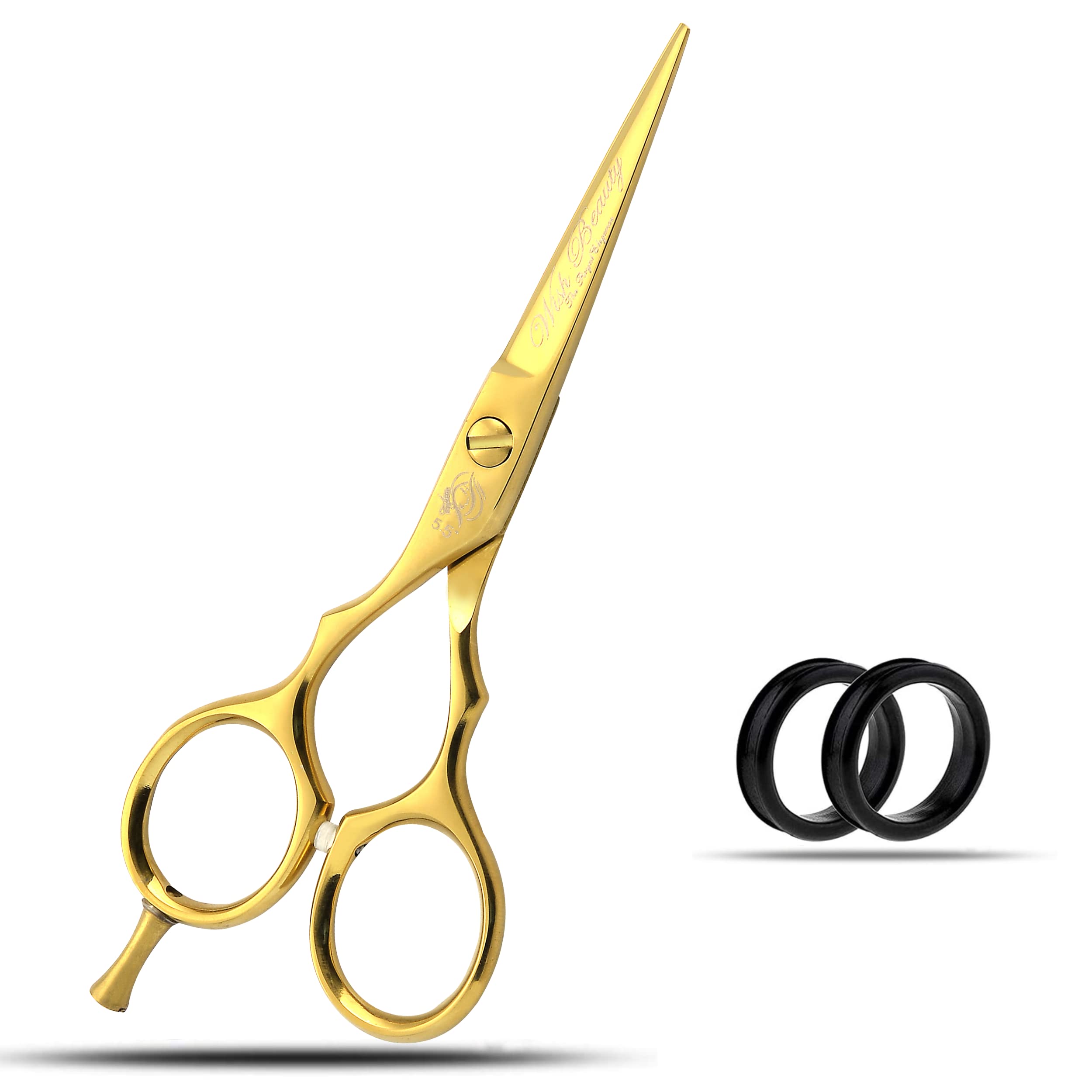 Wishbeauty Professional Sharp Left Hand Barber Scissors 5.5” Lefty Hair Cutting Scissors,Hairdresser Scissors Salon Haircut Scissors Hair Shears for Women Men (Gold 5.5" Lefty)