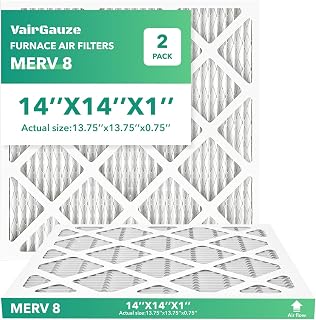 14x14x1 Air Filter 2 PACK, MERV 8 MPR 600 Pleated HVAC AC Furnace Dust Defense Air Filters Replacement (Actual Size: 13.75x13.75x0.75 Inches) VairGauze (14x14x1 2 PACK)