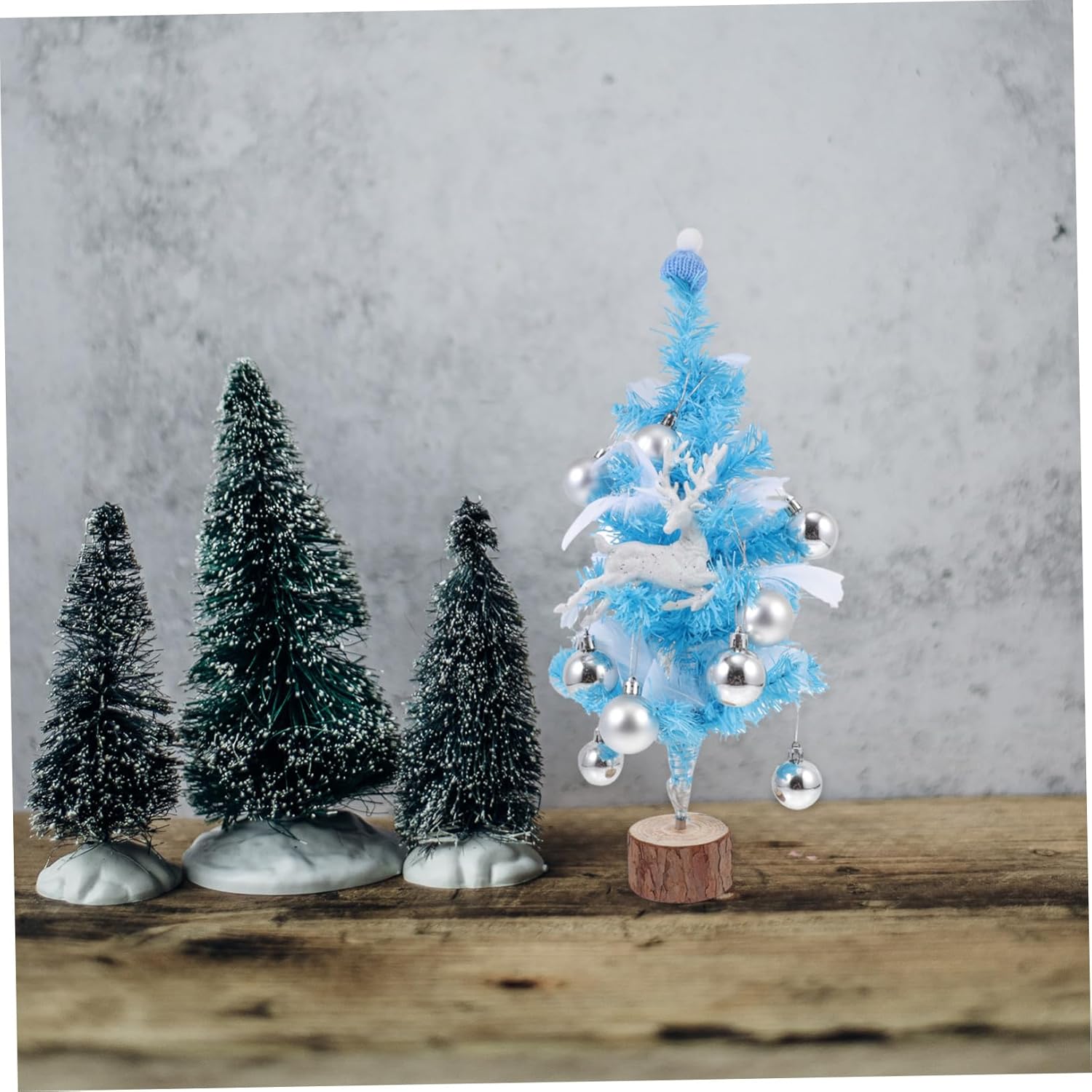 YYZKYTO 1 Set Snow Frosted Tree with Balls Artificial Flocked Christmas Decor Accessories Blush Decor Ornament Blue Commemoration Day
