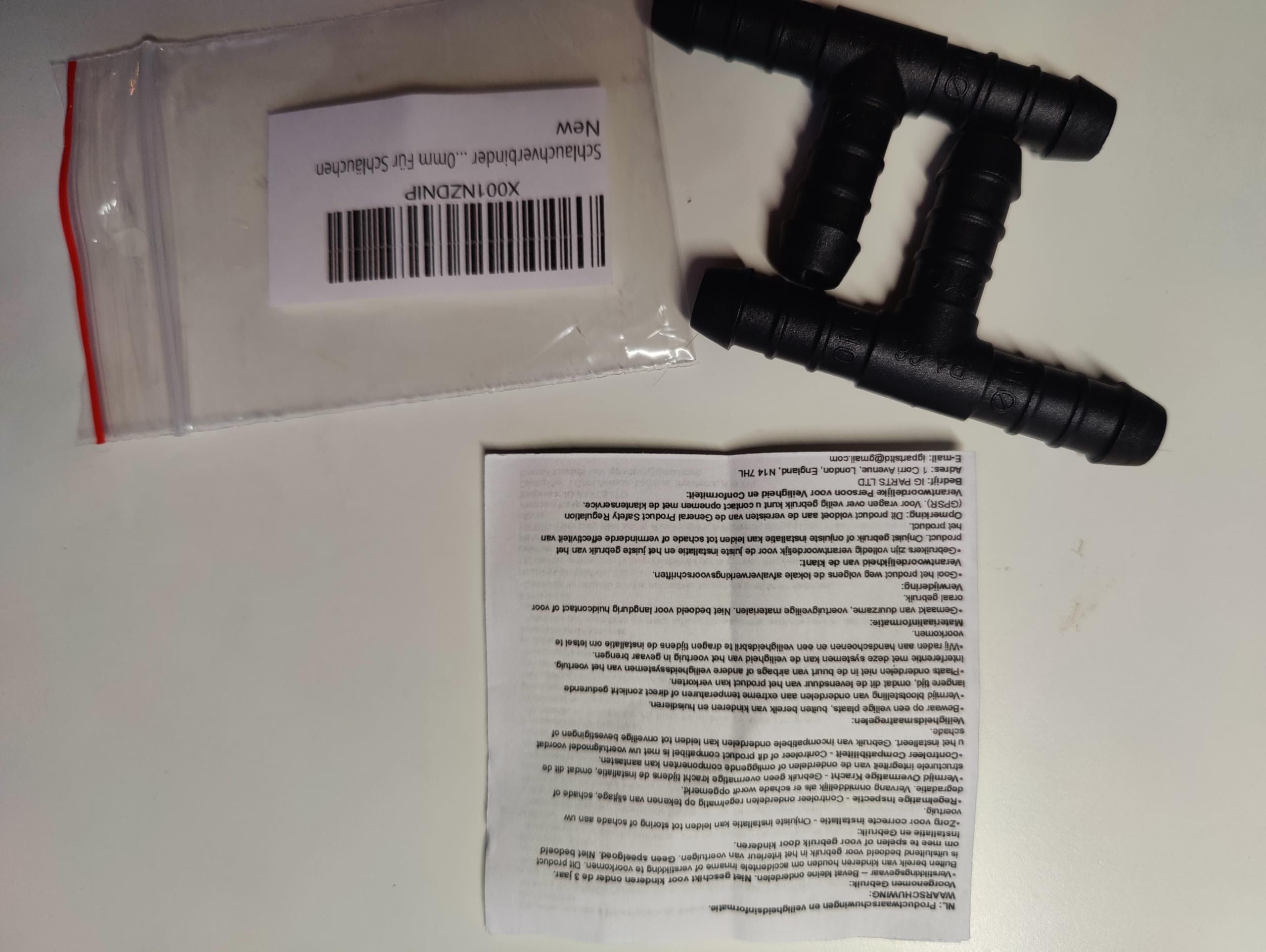3-Way T Hose Connector - 10mm X 18mm X 18mm, 82mm Long, Black Plastic (Part #208C) 4 thumbnail image