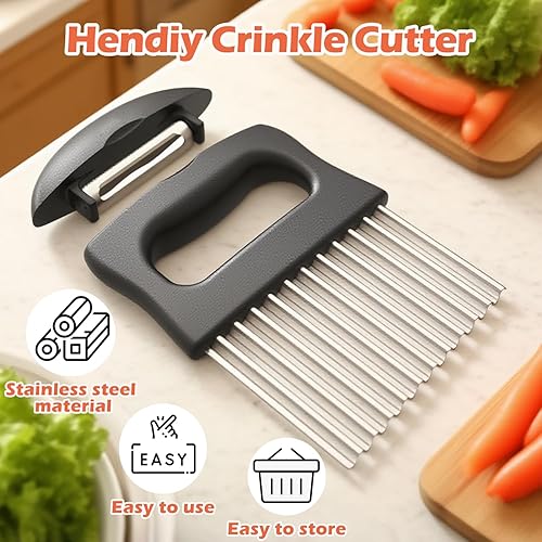 Miniatura 2 de Hendiy Cortador de arrugas, cortador de papas fritas de acero inoxidable, cortador de patatas fritas para papas fritas