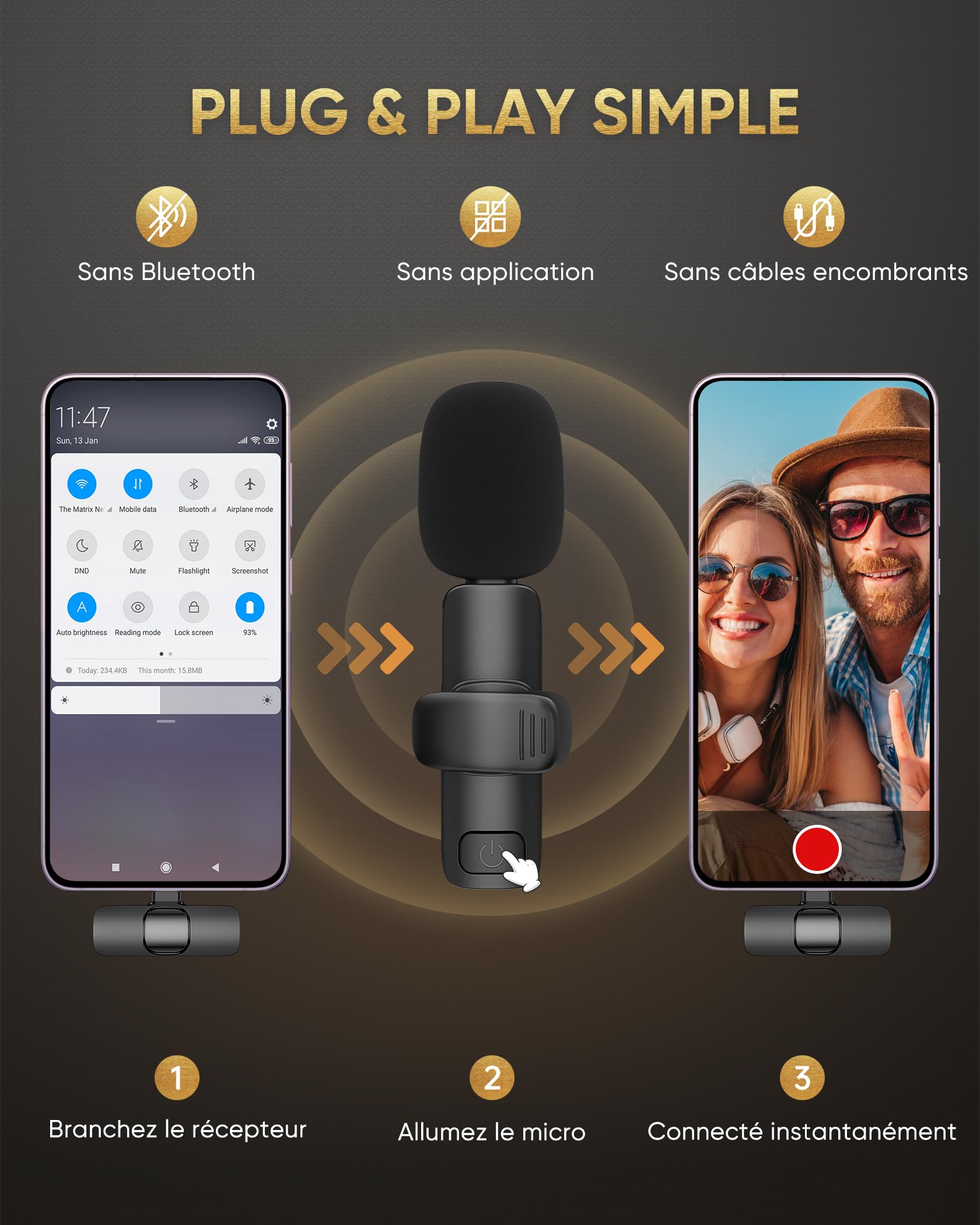 Micro Cravate sans Fil pour iPhone/iPad/Téléphone Android/Ordinateur Portable, IUMAKEVP Plug-Play Microphone à Clipser Revers avec Réduction du Bruit pour Enregistrement Vidéo/Vapeur en Direct(2 Mics)