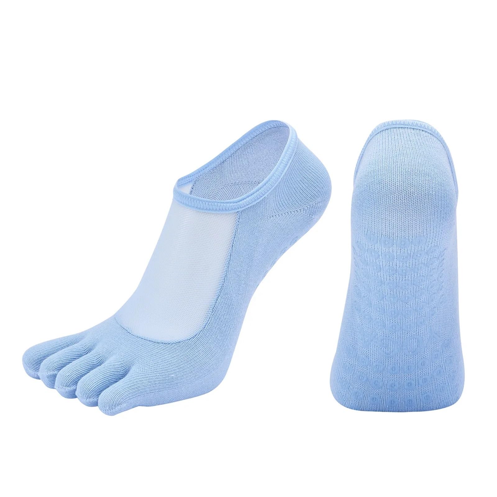 Yoga Socken Pilates Vollzehensocke Damen Yoga Zubehör Mesh Rutschfestes Silikon No-Show Five Toes Socke Sportsocken(Blue3)
