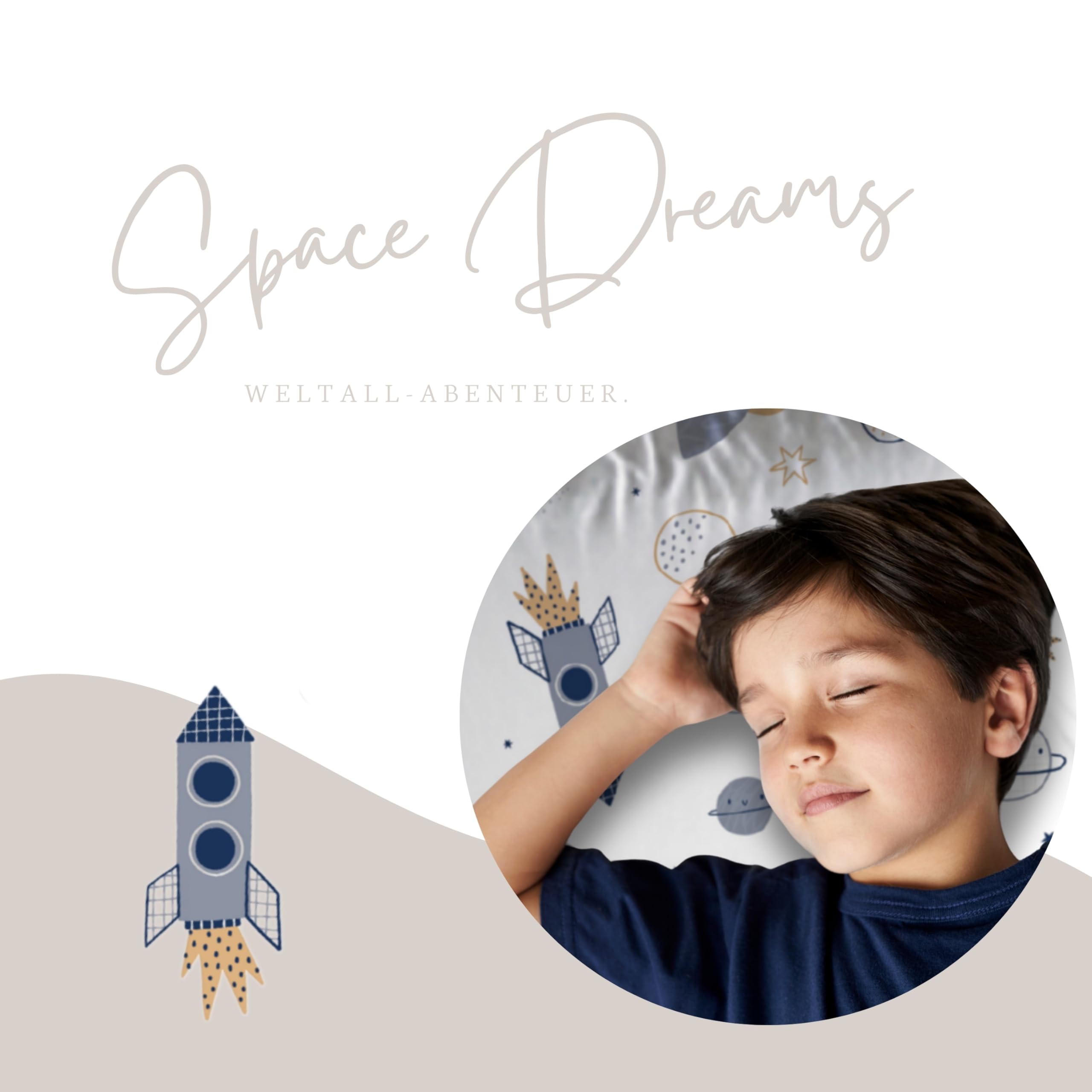 MTOnlinehandel Kinderbettwäsche 135x200 cm Set – 2-teilig mit Kissenbezug 80x80 – Bettwäsche Rakete Little Universe - Baumwolle – Auswahl Motiv – Oeko-TEX Zertifiziert (Weltall)