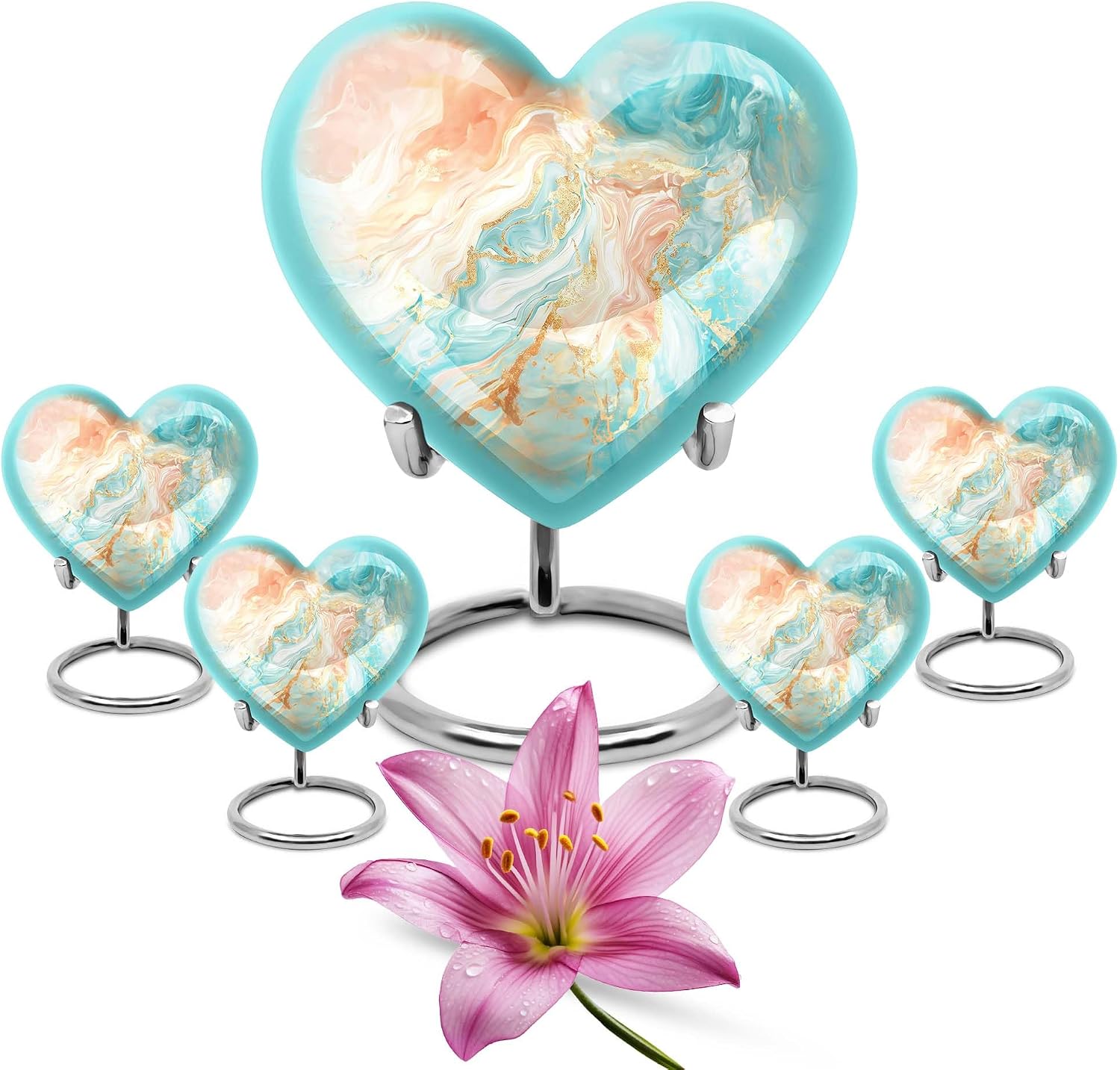 Enchanted Forest Urns - Pack of 5 (10 Inch & 3 Inch Set) - Multicolor, Decorative Funeral Urns for Human & Pet Ashes