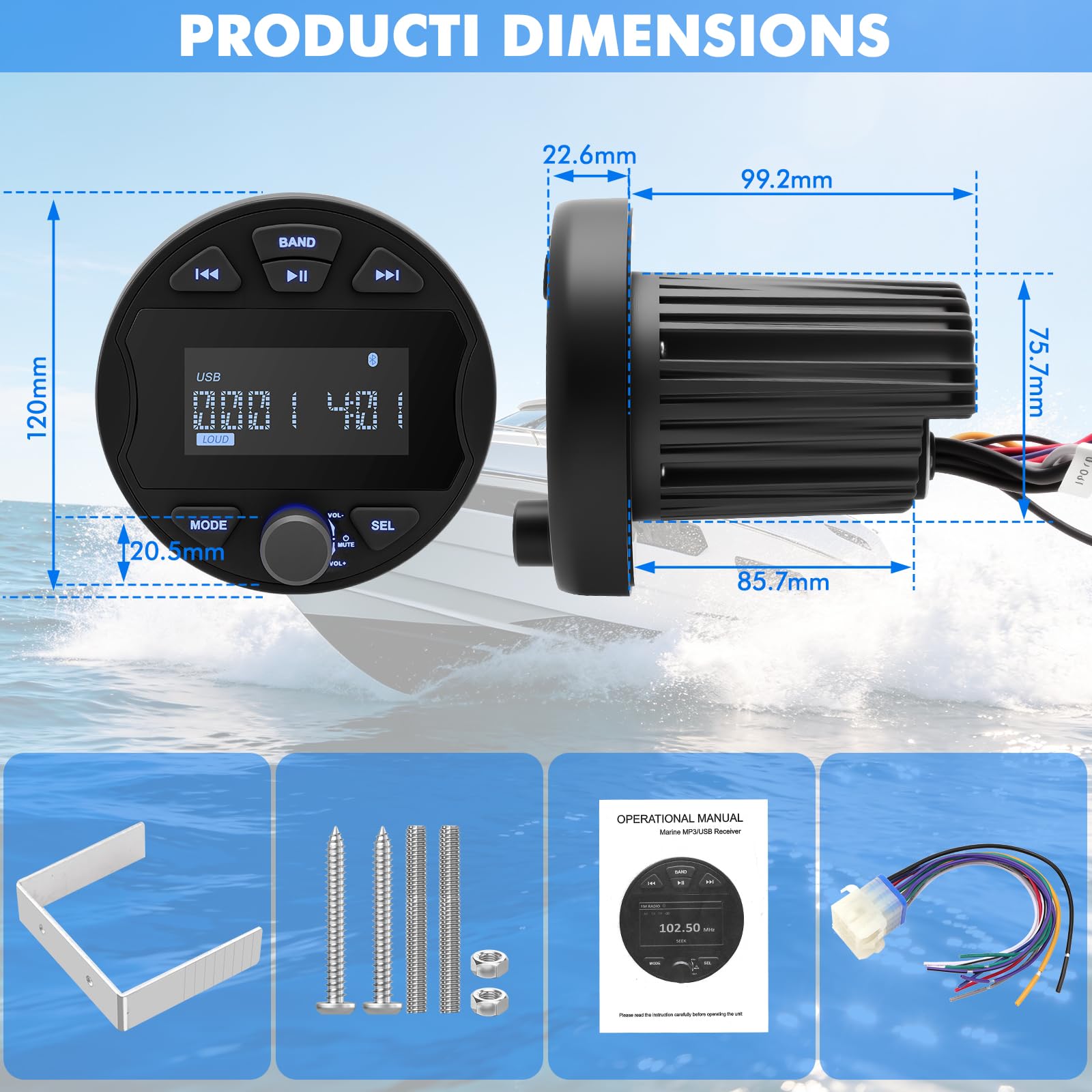 Marine Radio Subwoofer Boot Stereo MP3 mit BT-Streaming, FM/AM, USB, IPX6 wasserdicht für Boote, Yachten und Fachgebrauch – klarer Klang für Bootsbesitzer und Wassersportler