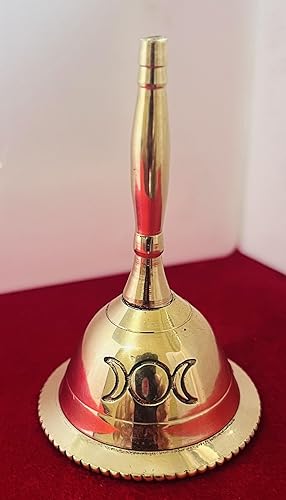 Miniatura 8 de Indian Consigners Campana de mano de latón ruidoso, 3 pulgadas, uso de pendulam de altar (pentagrama dorado)