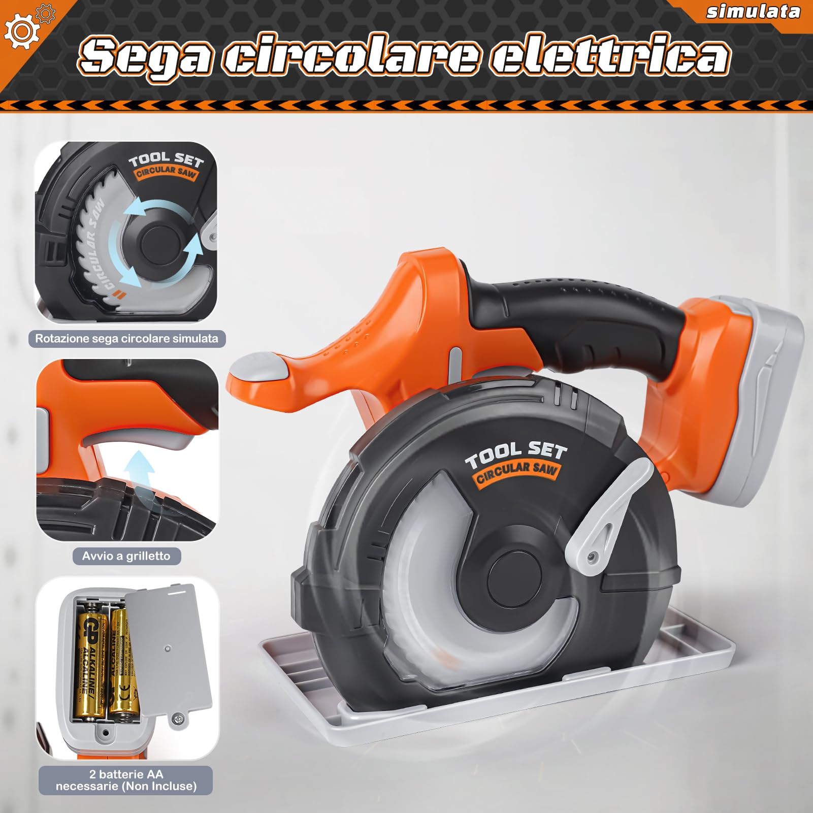 Vanplay Attrezzi Giocattolo per Bambini Modello di Lusso, Regalo Giocattolo per Bambini Piccoli dai 3, 4, 5 anni con Trapano Elettrico, Motosega, Smerigliatrice Angolare, Sega Circolare, Borsa Portaog