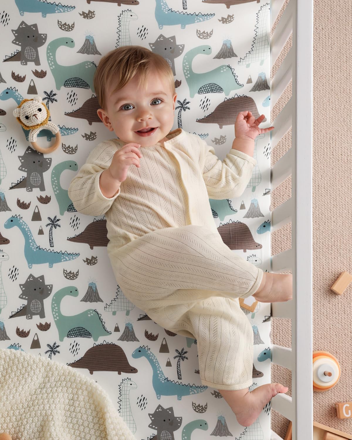 Yoofoss Baby Crib Sheets 2 Pack for Boys and Girls - 52x28 Fitted Crib Sheet Neutral Fits for Standard Crib and Toddler Mattress, Ultra Soft Breathable Microfiber Dark Blue Dinosaurs - Image 3