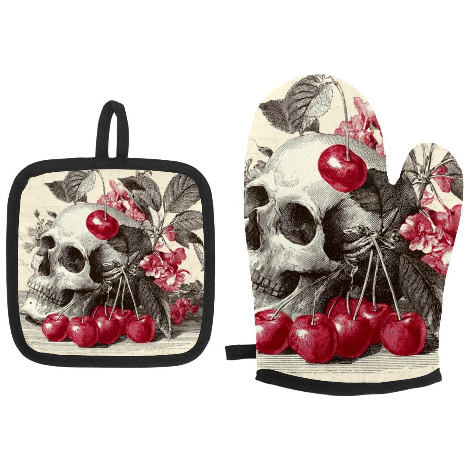 Maniques vintage à motif crâne et fleurs pour réussir vos barbecues en famille