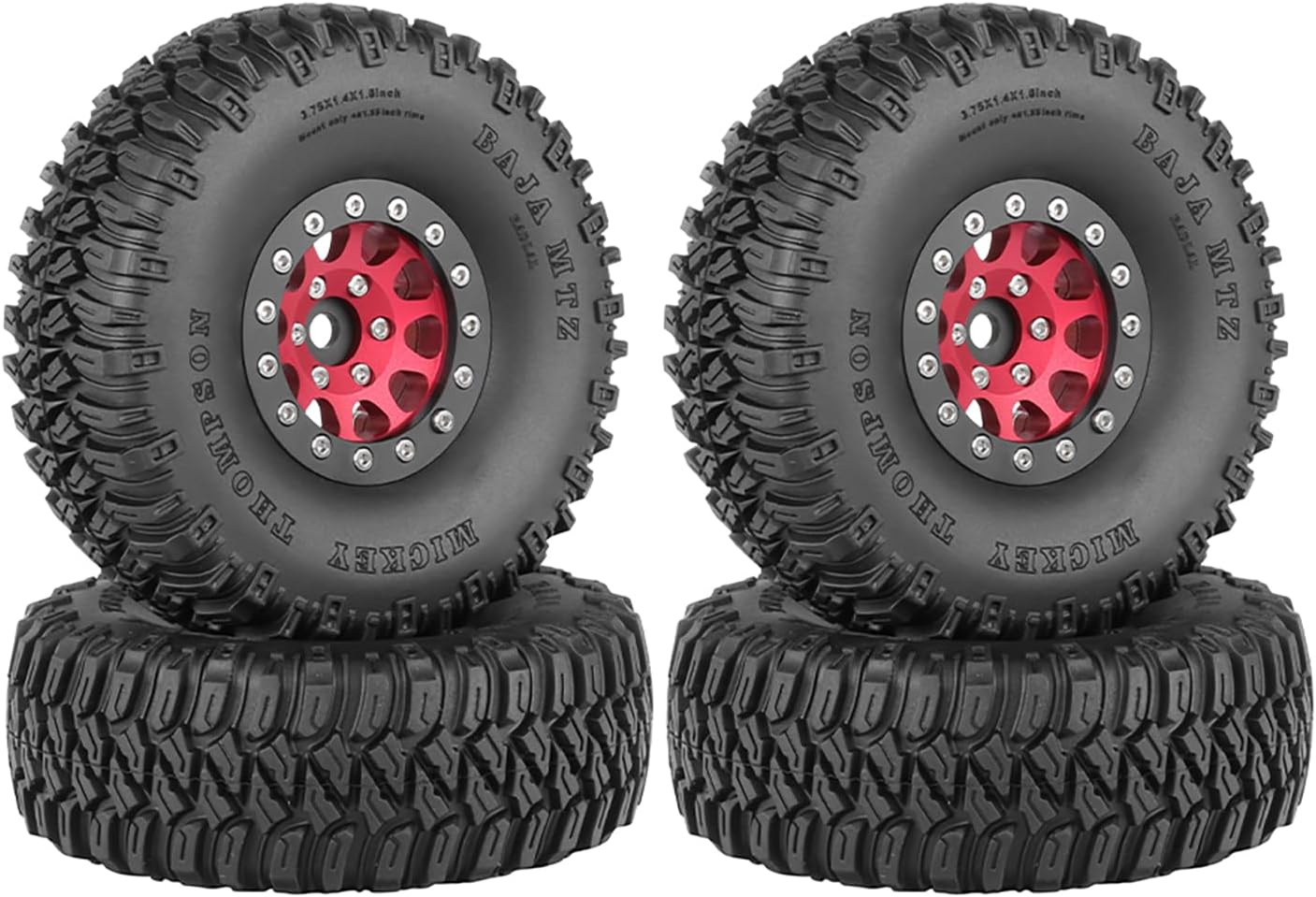 4PCS 1.55 Inch Aluminum Alloy 10Holes Beadlock Wheel Rim Tyre and 95mm Rubber Tires Set for 1/10 RC Rock Crawler Car Upgrade Parts for Tamiya AX90069 D90 TF2 CC01 LC70 Accessory (Black Blue)