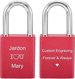 MeMeDIY Personalized Love Lock Engraving Photo Custom Picture for Couples Men Women Boyfriend Girlfriend Lover Aluminum Memorial Anniversary Valentine Bridge Padlock with Key (Red Color)