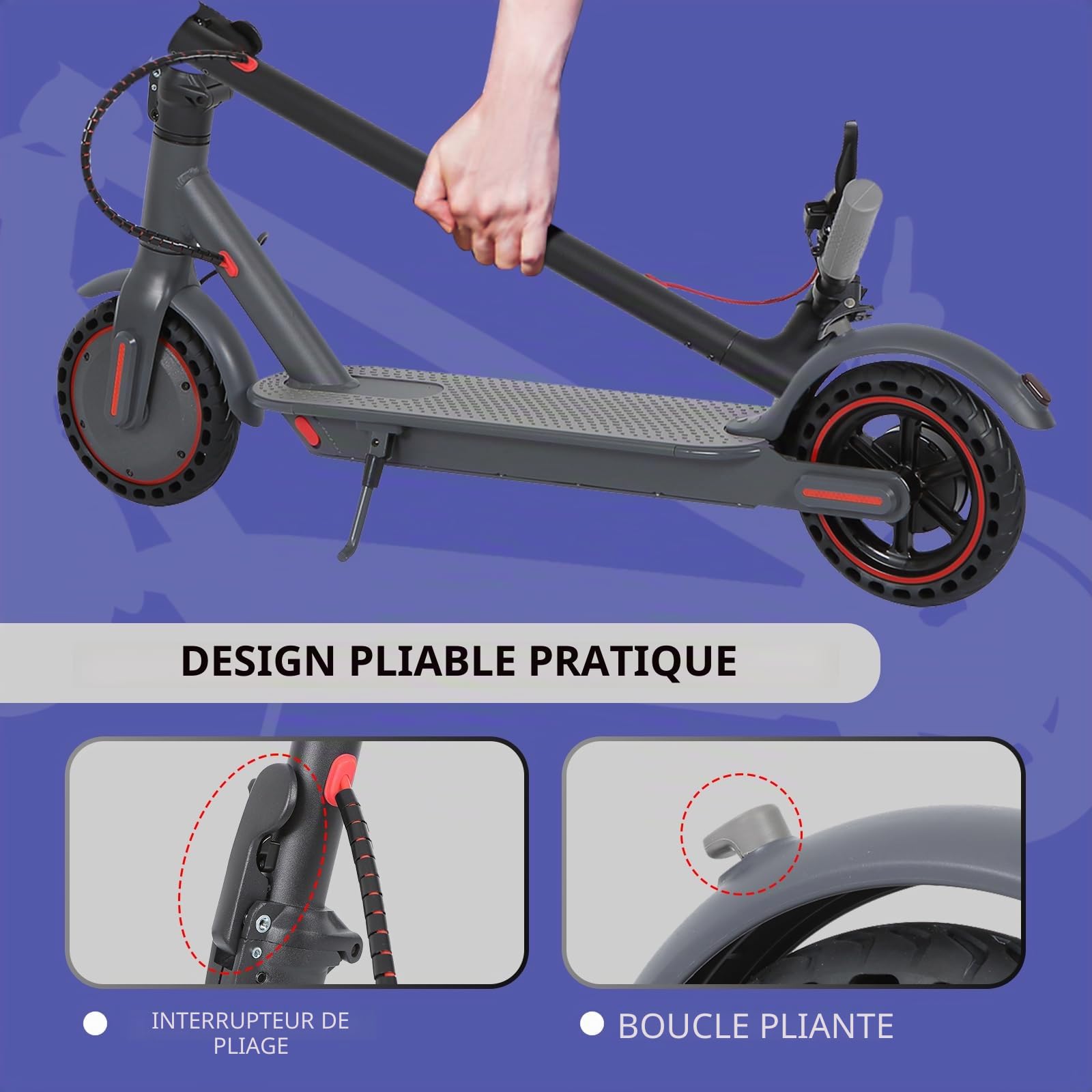 Trottinette Électrique pour Adultes avec Batterie Li-ION 7.5 Ah, Contrôle Via APP et Affichage LED, Capacité de Charge Max 120 kg, Autonomie 15-25 km, E-Scooter Robuste et Performant