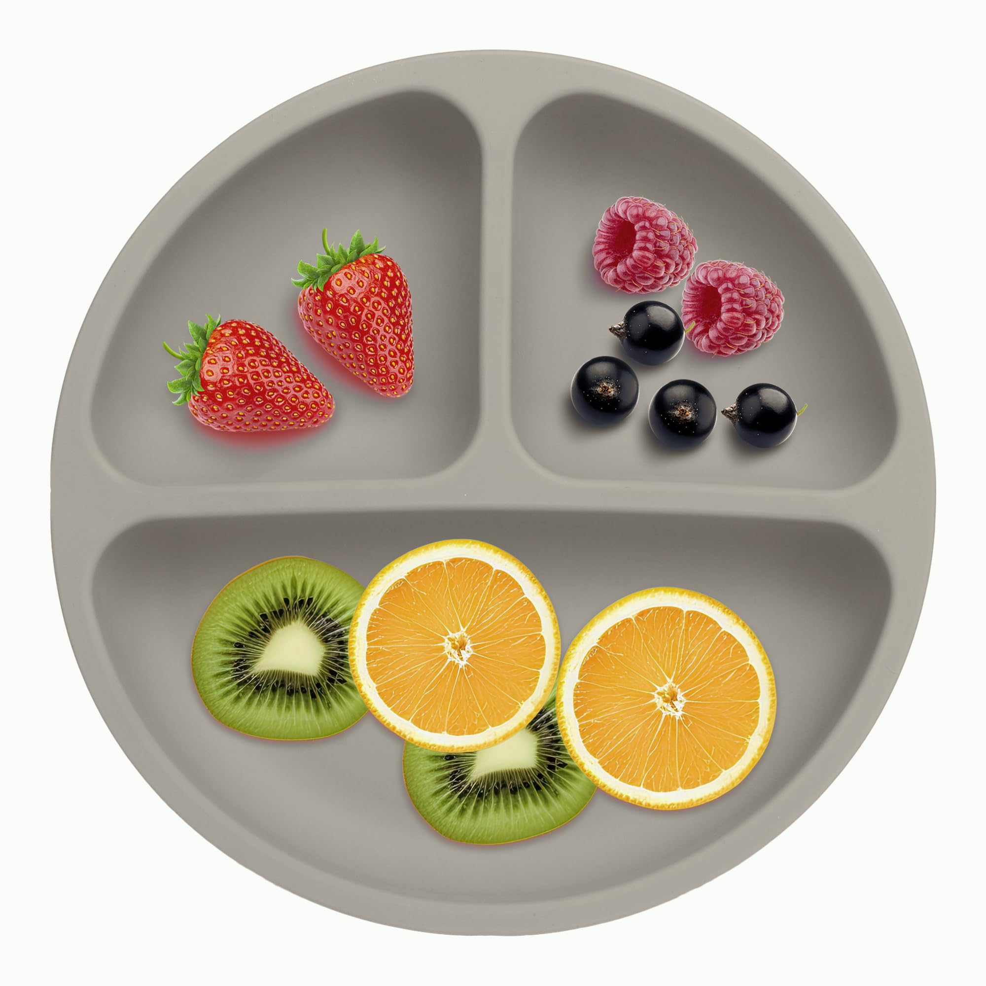 PEEPER Baby Suction Plates for Baby Feeding with 4 Strong Suction Cups, Silicone Toddler Plates with Deep Divided for Kids to Feed Themselves, Dish Washer & Micro-Wave Oven Safe (Dark Grey)
