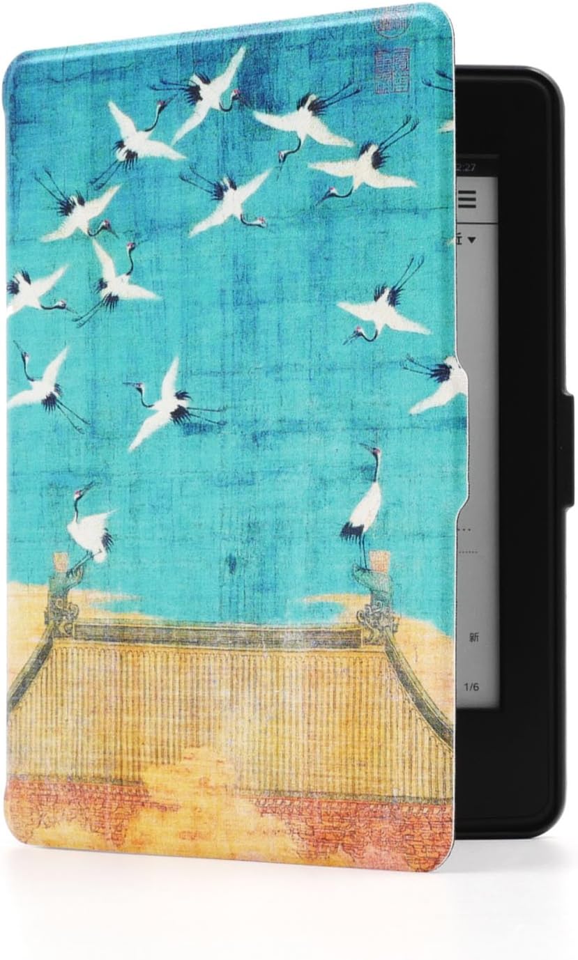 Kandouren Case Cover for Kindle Paperwhite - ,Slim Leather Cover with Autowake(Fit 6 inch Amazon Kindle Paperwhite 2013 2015 2016),Cranes