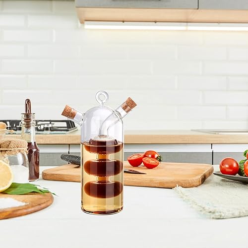 Miniatura 2 de BEIJIALY Botellas dispensadoras de aceite de oliva y vinagre, 2 en 1, botella de aceite de oliva de doble capa de vidrio con tapones de corcho