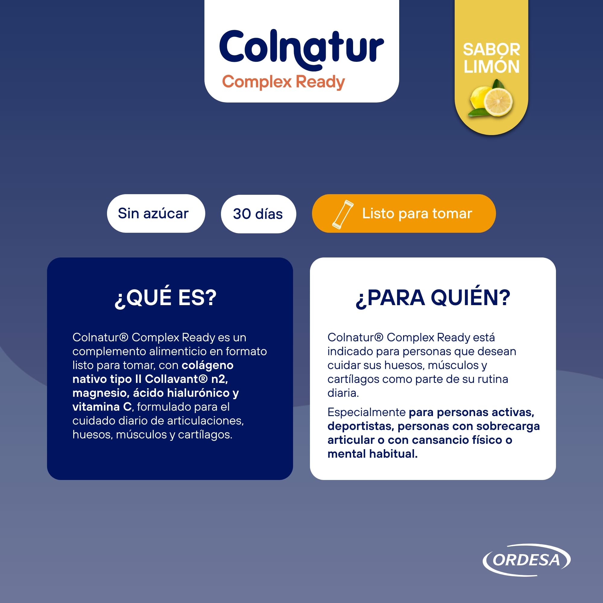 Colnatur Complex Ready Sabor Limón| 30 Sticks Monodosis | Colágeno con Magnesio, Ácido Hialurónico y Vitamina C Listo Para Tomar | Envase para 30 días