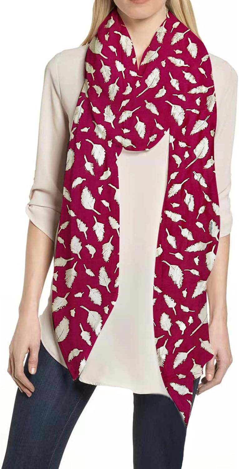 Écharpe Plume Femme Stylée - Taille 180x70cm - 70% Viscose 30% Coton - Motif Argenté - Cadeau Élégant