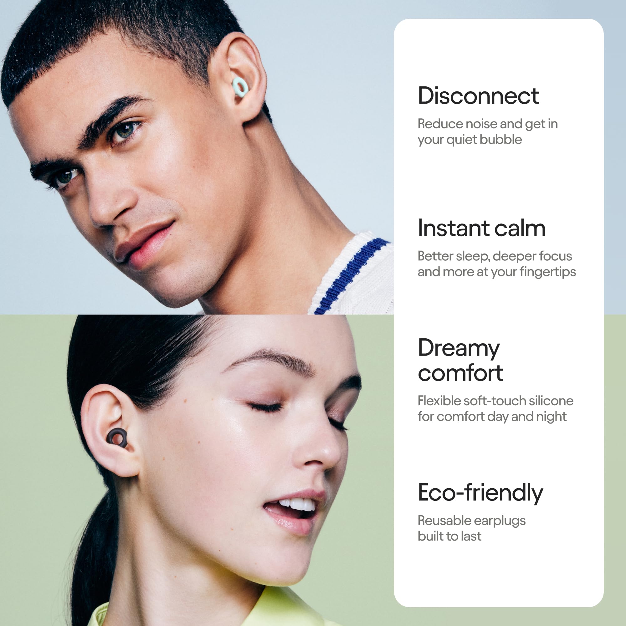 Loop Earplugs, coffret Quiet (lot de deux) – 2x Loop Quiet 2 | Bouchons d’oreille souples et réutilisables pour le sommeil, la concentration, les voyages et la sensibilité au bruit | Taille ajustable,
