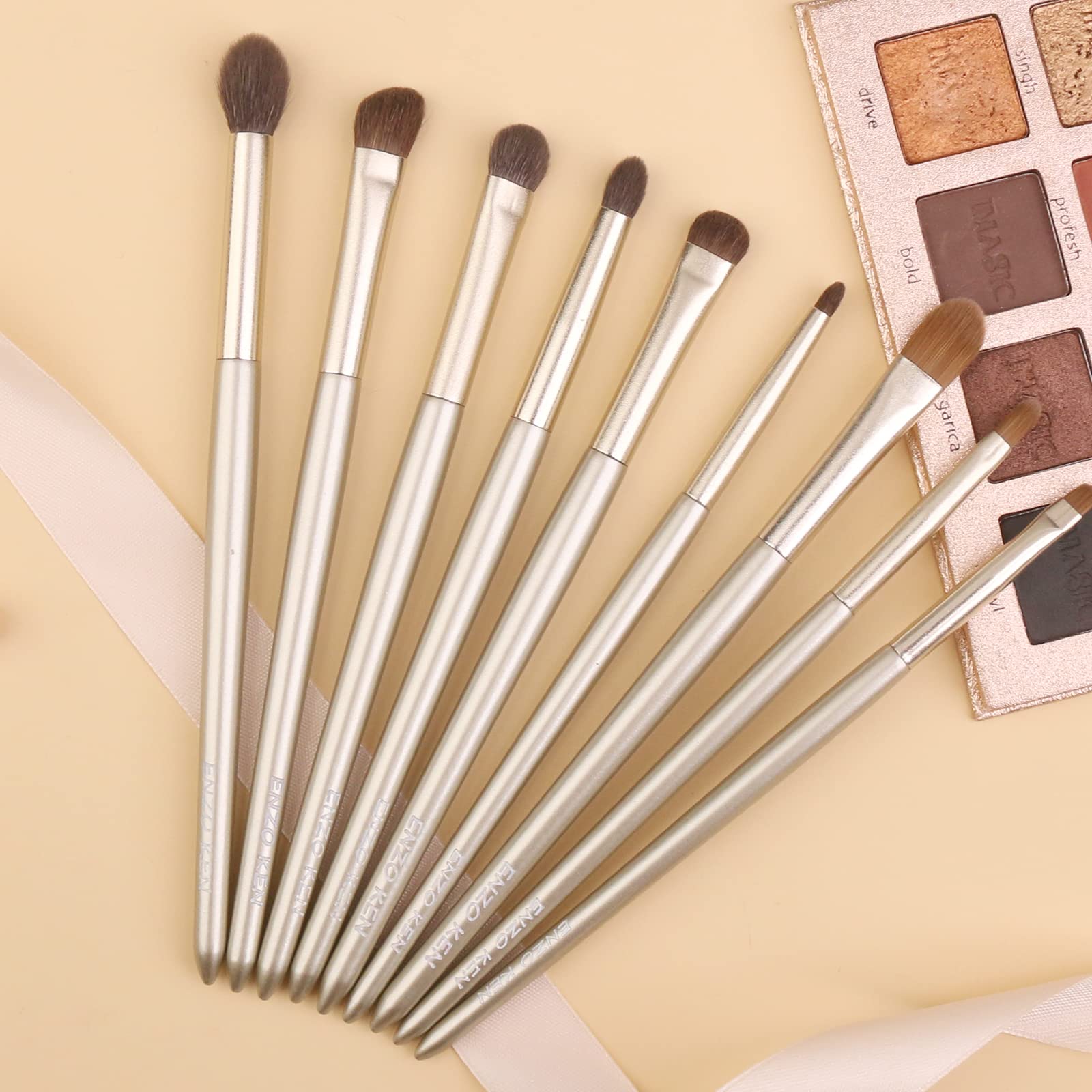 ENZO KEN Natürliches Haar Lidschatten Make up Pinsel Set mit Handtasche, für Unteraugen Concealer Mischung, Rauchige Augen, Augenbraue, Geschwollene Augenringe. E200-Gold