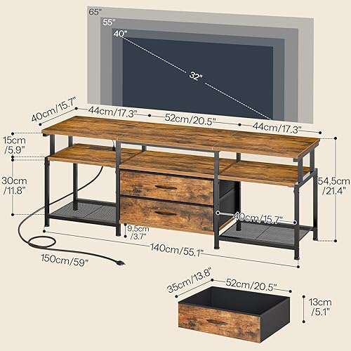 Miniatura 2 de HOOBRO - Soporte de TV con toma de corriente y luz LED, centro de entretenimiento para televisores de hasta 65 pulgadas, consola de medios moderna