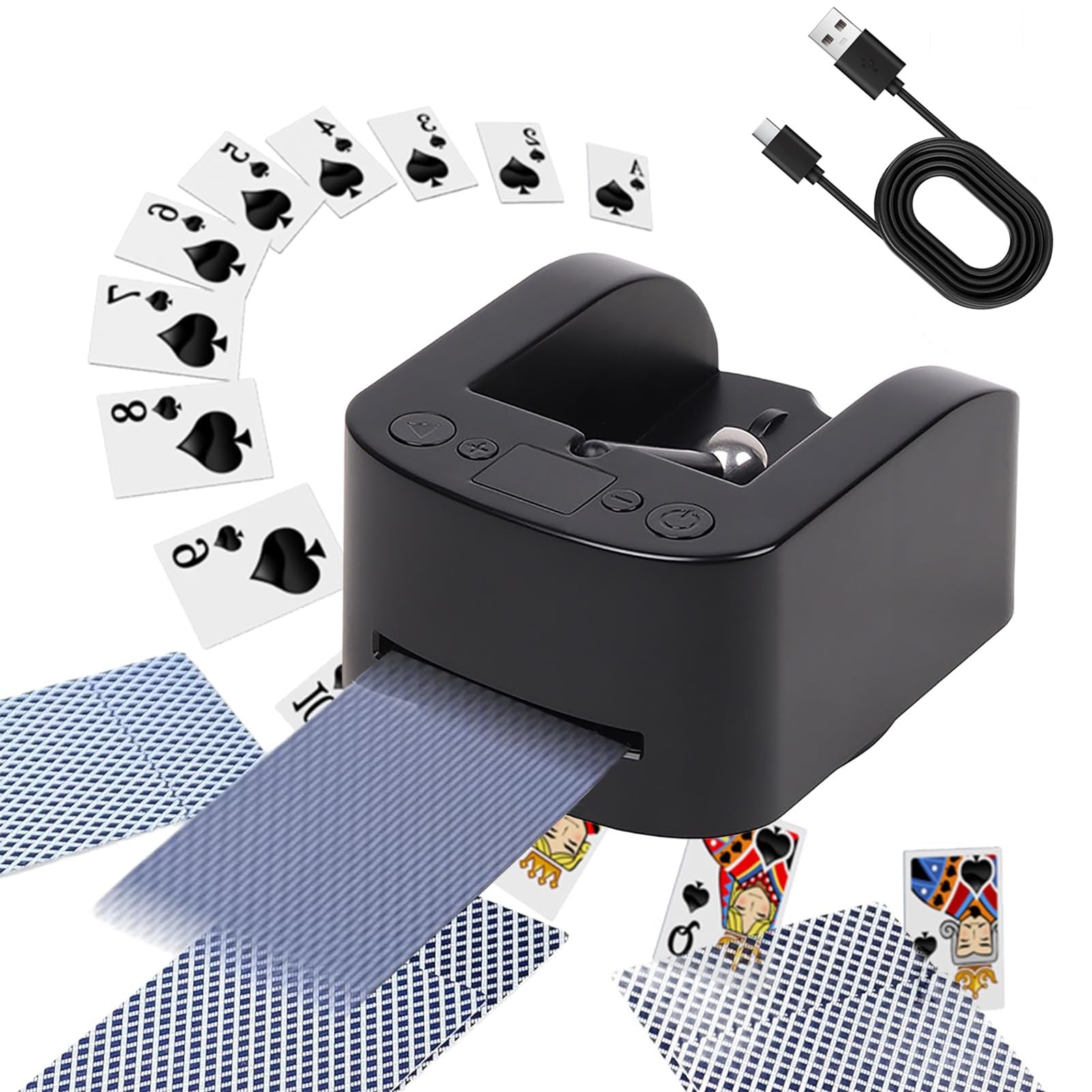 Distributeur de cartes semi-automatique 2 jeux, 2 à 8 joueurs, distributeur automatique de cartes rotatif, distributeur de cartes manuel électronique for jeux de casino, distributeur de cartes recharg