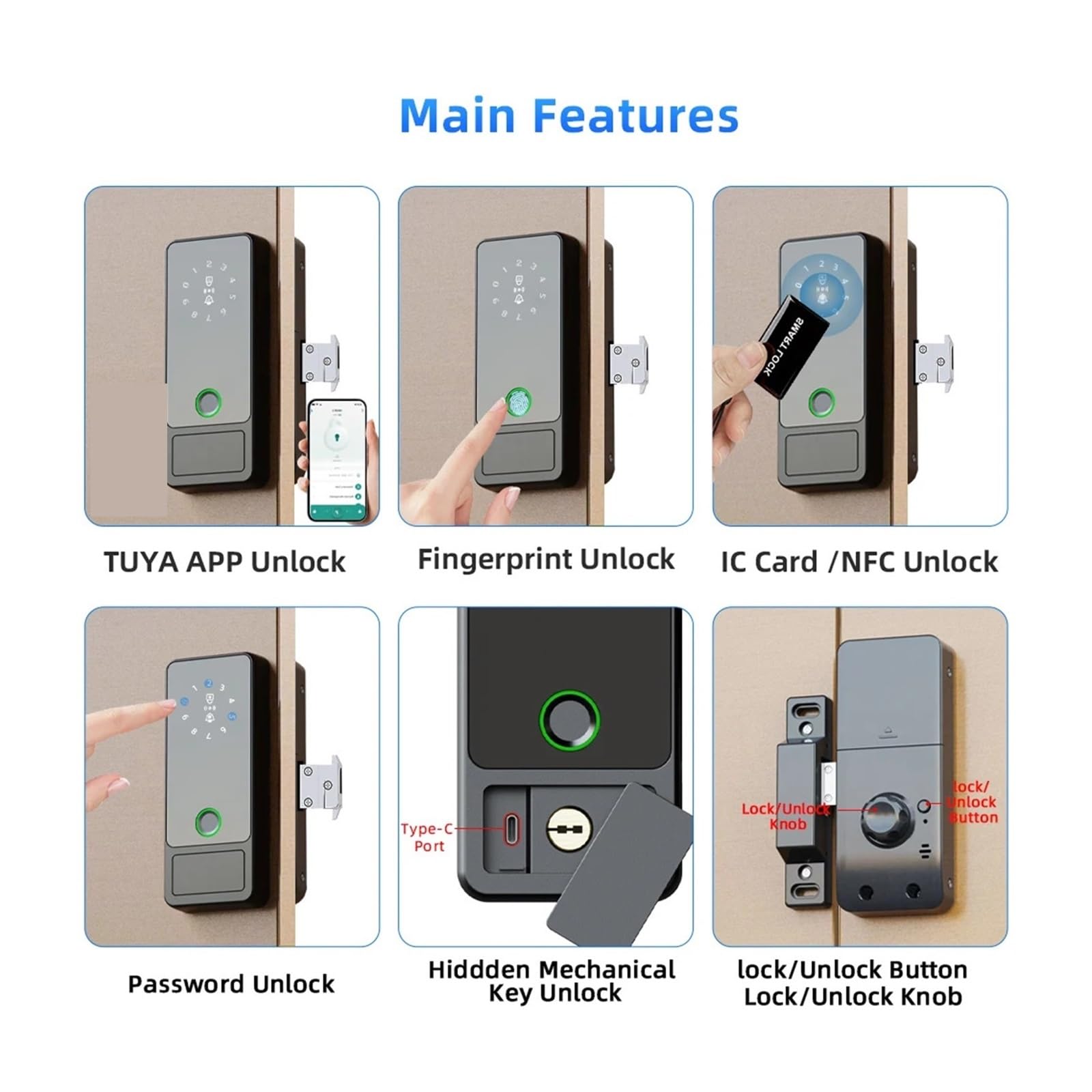 Serratura Intelligente, Serratura for porta in vetro intelligente con impronta digitale Bluetooth elettronica APP Sblocco password scheda IC