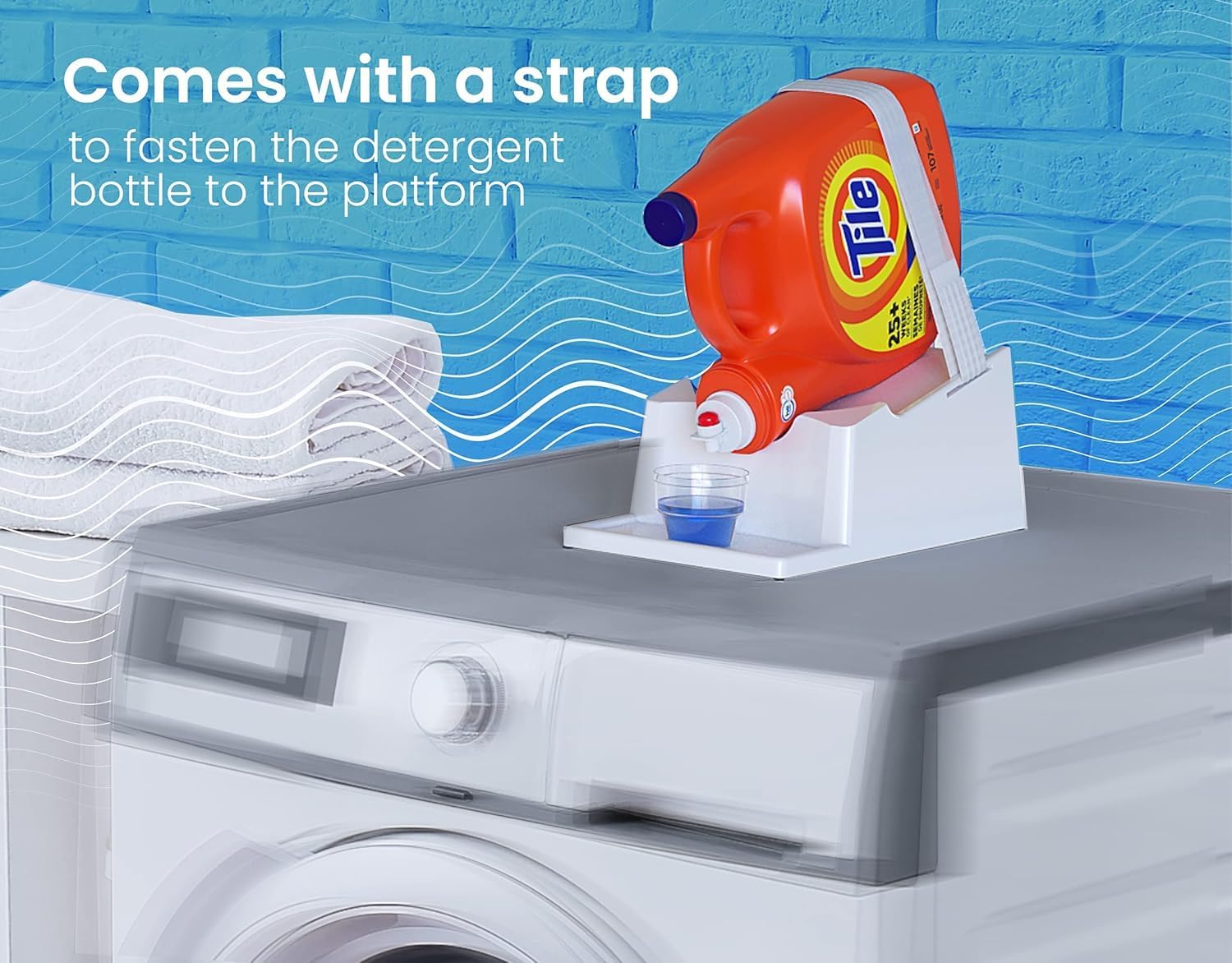 TidyFriend 2 Pack Liquid Laundry Detergent Holder Stand with Strap, Drip Tray & Rubber Feet, Stand for Laundry Room Organization and Storage, Fabric Softener Dispenser Holder for Easy Pouring (White)