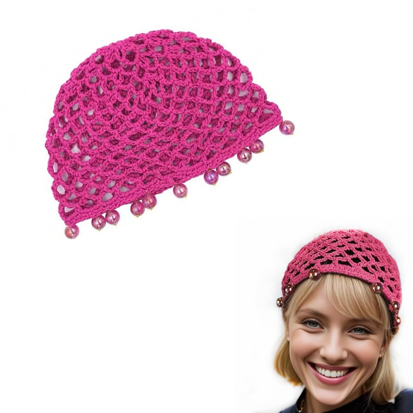 wiqqes Crochet Shell Mesh Beanie Hair Cap for Women – Lightweight Handmade Fashion Headwear-picture-24