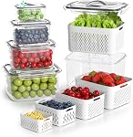 BOICHU Fruit Storage Containers for Fridge - 5 Size Berry Containers for Fridge Keep Fresh with Colanders and Vent Handle Lids, Clear Vegetable Storage Containers for Refrigerator, Lettuce Keeper