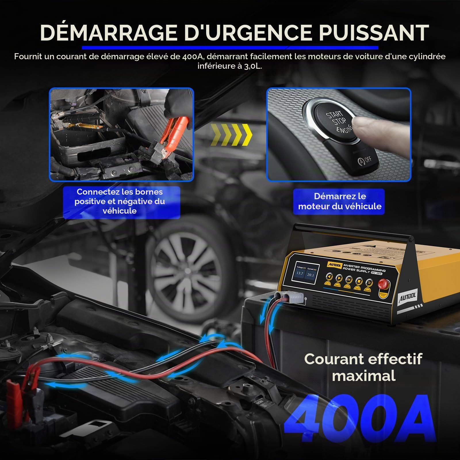 AUTOOL Chargeur Batterie Voitures, Alimentation électrique pour reprogrammation Flash 150A, Inverter 12V 220v 1500W, Charge Rapide Chargeur Batterie pour Batterie au Plomb