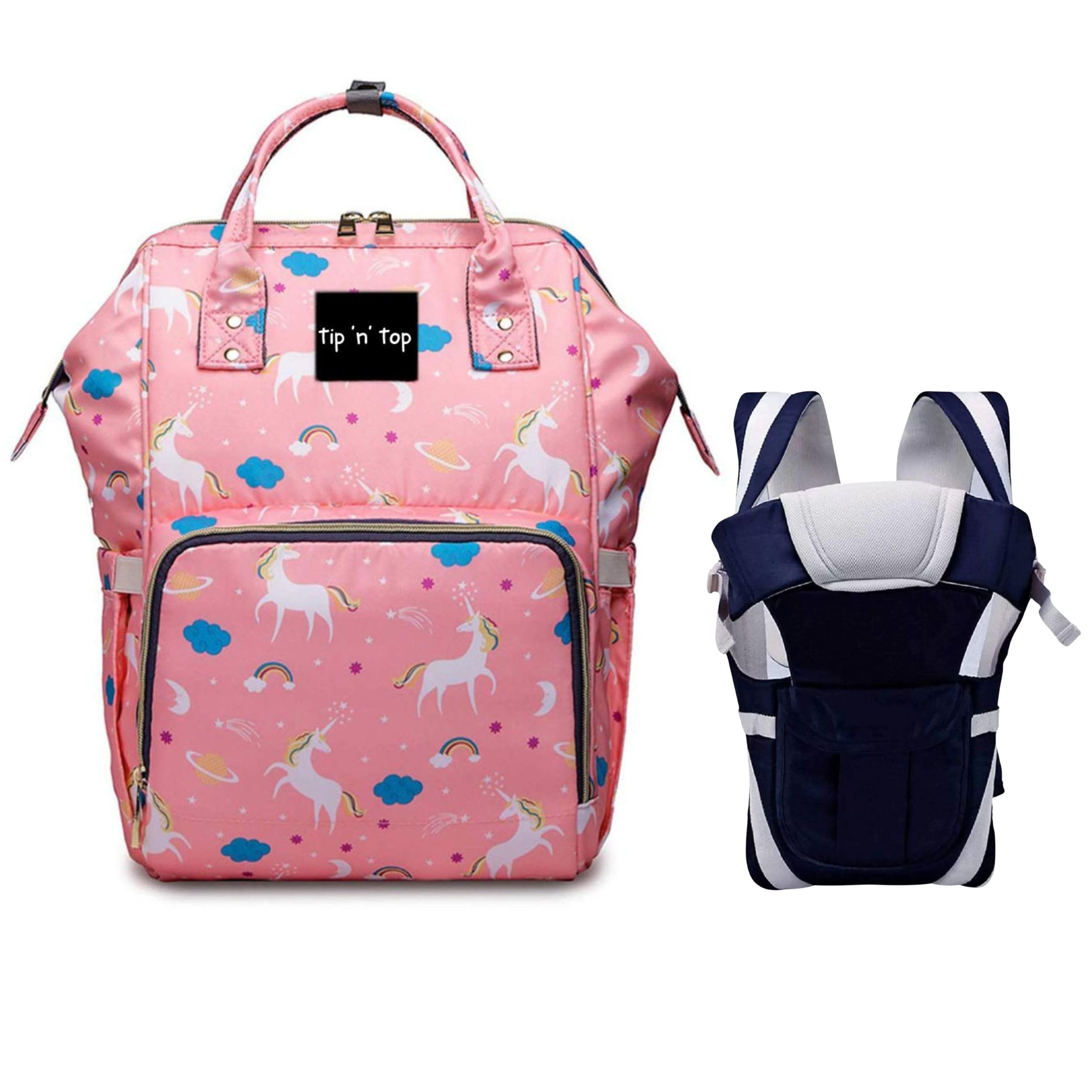 Baby Diaper Travelling Backpack for Mother with 3 in 1 Carrying Style Baby Carrier, Baby Diaper Bag (Pink) Pack of 2-image-46