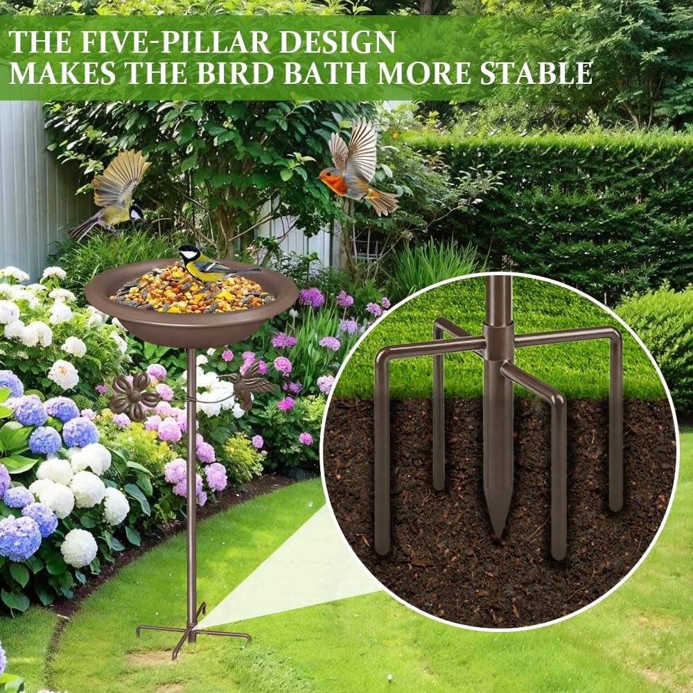 Bseical Vogeltränke Stehend, Vogelbad für Draußen Garten, Metall Vogelbecken Schüssel Wassertränke für Vögel, Vogeltränke Winterfest Futter Wasserschale Bird Bath, 86 x27cm - 2