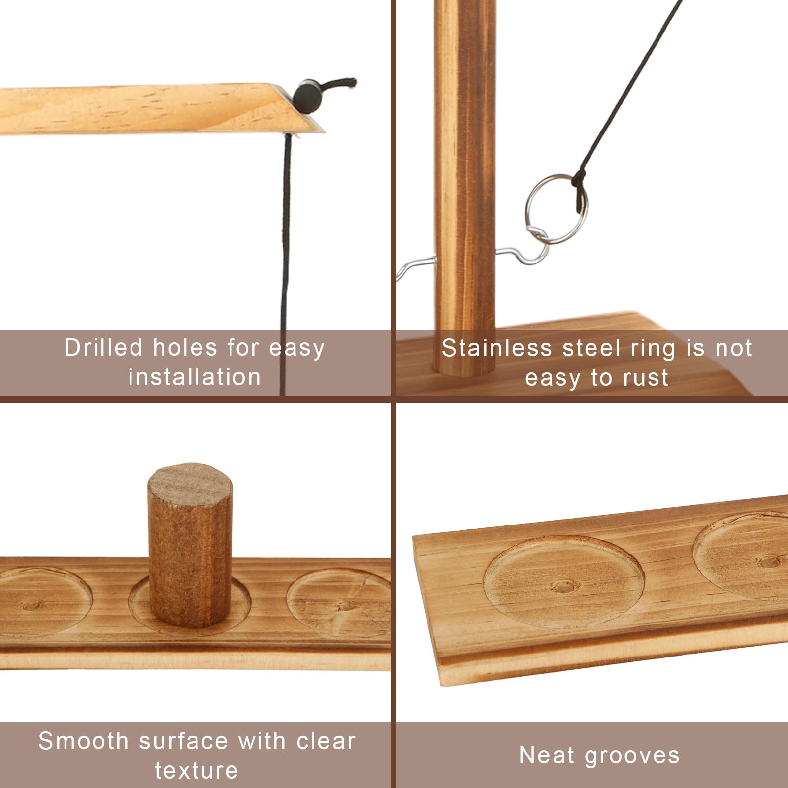 AKOLAFE Hook and Ring Toss Game 30CM Wooden Ring Toss Games with Shot Ladder Bundle for Adults Handmade Black Hook Games for Family and Party - Image 3