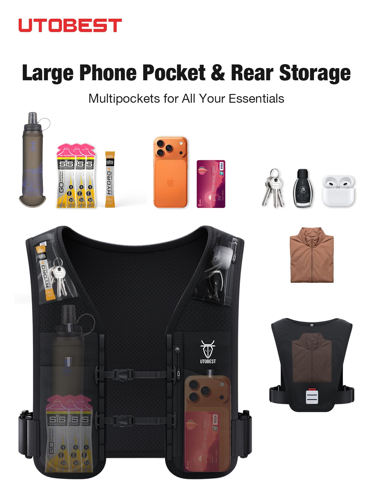UTOBEST Ultra Running Vest Advanced Skin 2.5 Set leggero Hydration Pack per Trail running, 2,5 l, unisex