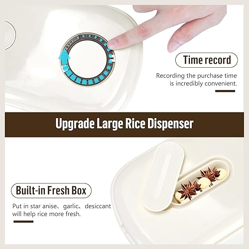 Miniatura 4 de Dispensador de arroz transparente, dispensador de cereales con tapa, escala de tiempo, cubo dispensador de alimentos hermético para arroz, maíz,