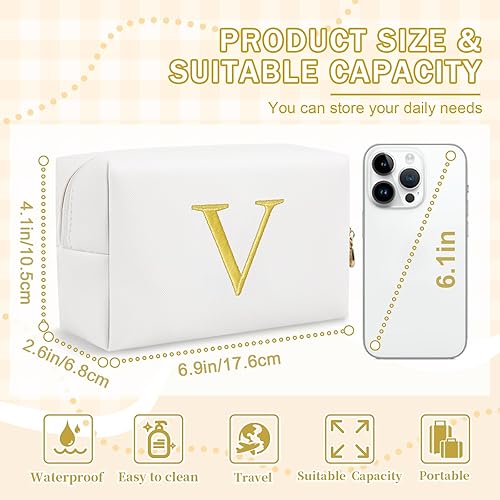 Miniatura 2 de Bolsa de maquillaje con inicial de regalo personalizado, con letras bordadas doradas, bolsa de cosméticos para niñas adolescentes, pequeña bolsa de