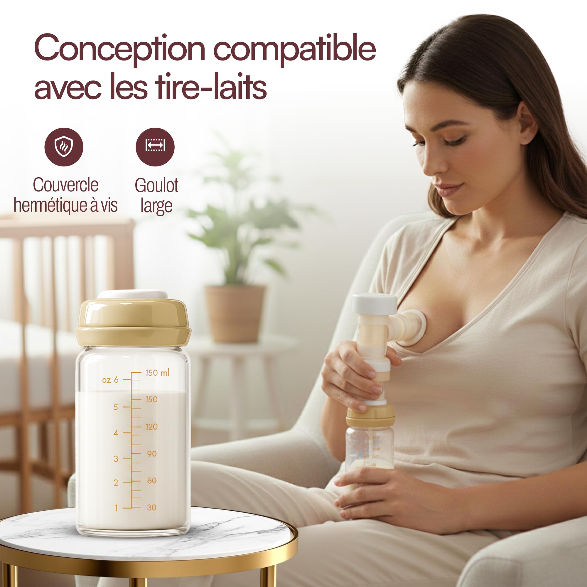4 biberon in vetro da 180 ml per latte materno – senza BPA – compatibili al 99% tettarelle – lavastoviglie, frigorifero, congelatore e forno a microonde