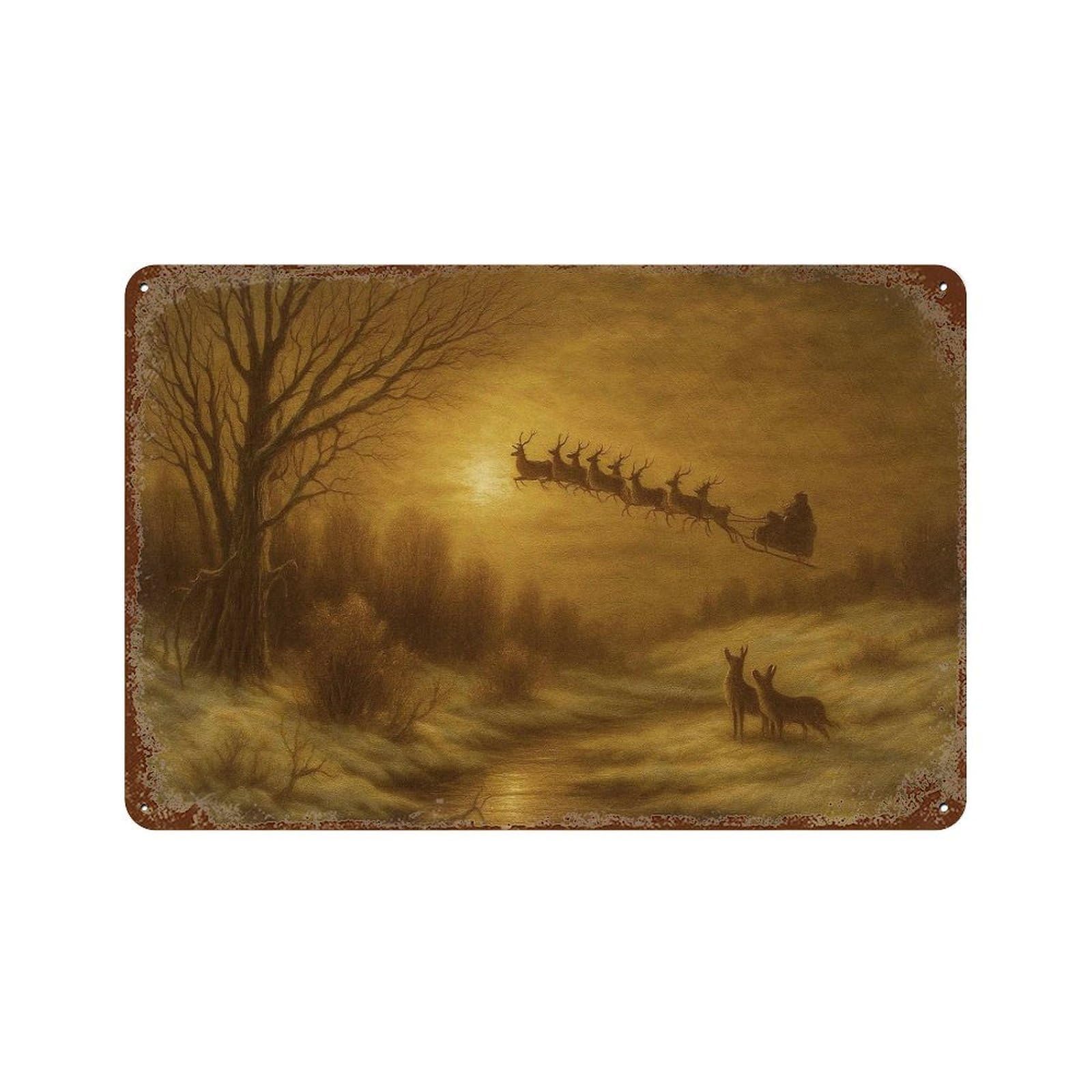 xiaoxiaoshen Vintage Santa Claus Christmas Sleigh, Holiday Wall Art Wall Decor Art Metal Tin Poster Modern Home Decor Art Home Bar Shop Decorations Vintage Sign 20x30cm