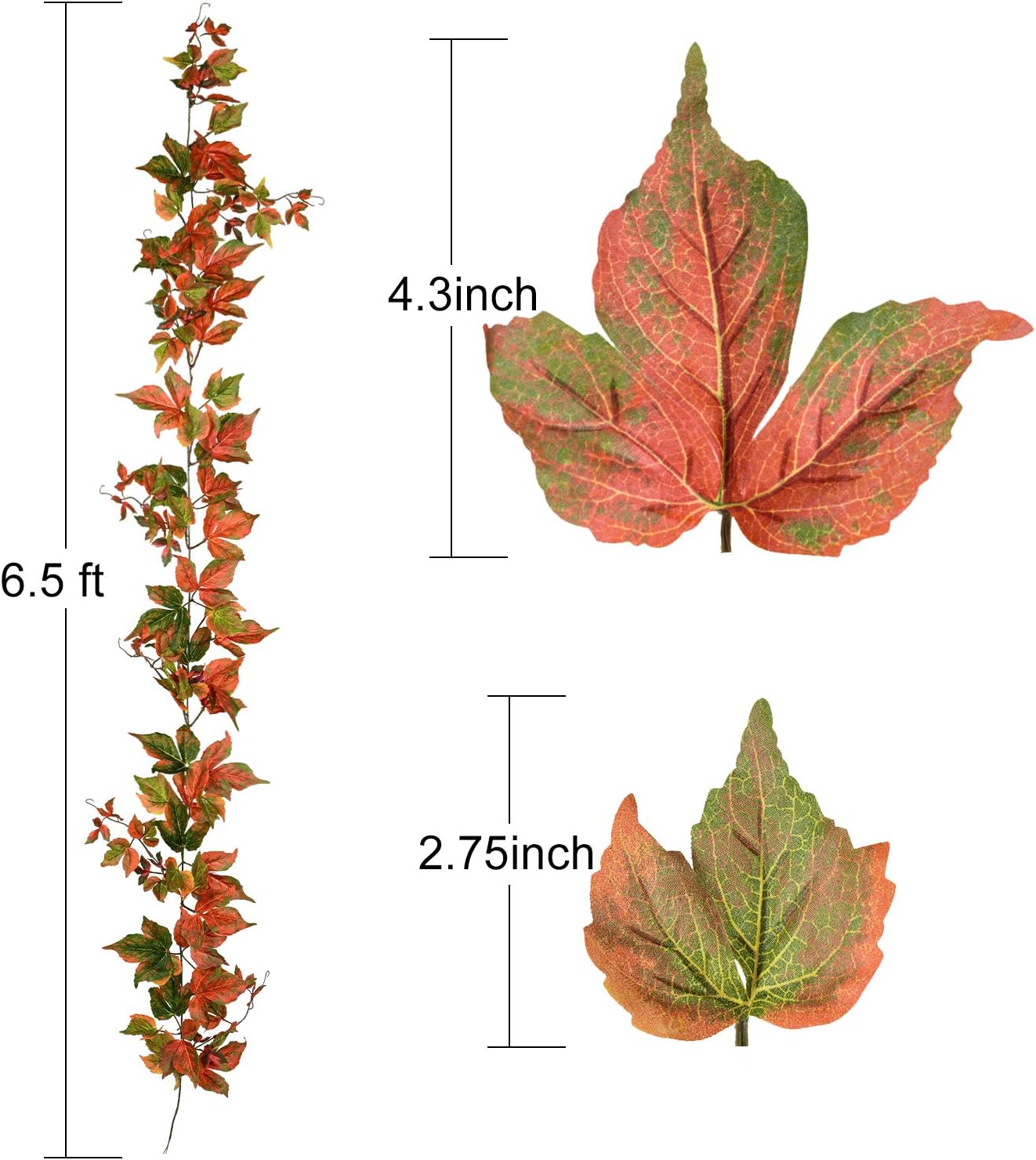 Lvydec 2 Pack Fall Maple Garland Clearance - 6.5ft/Piece Artificial Fall Foliage Garland Autumn Decor for Home Wedding Party