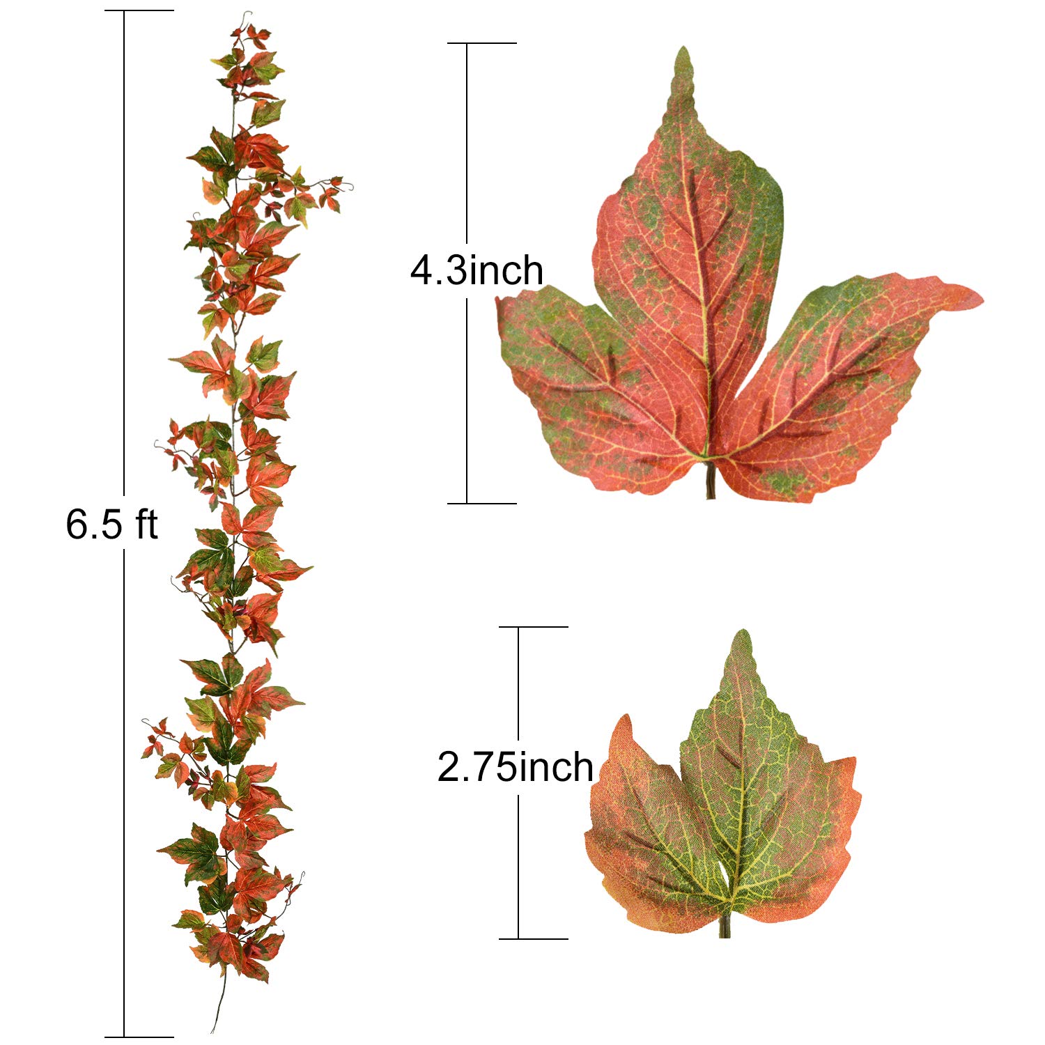 Lvydec Paquete de 2 guirnaldas de Arce de otoño – 6.5 pies/Pieza Guirnalda de follaje Artificial de otoño decoración de otoño para el hogar, Boda, Fiesta
