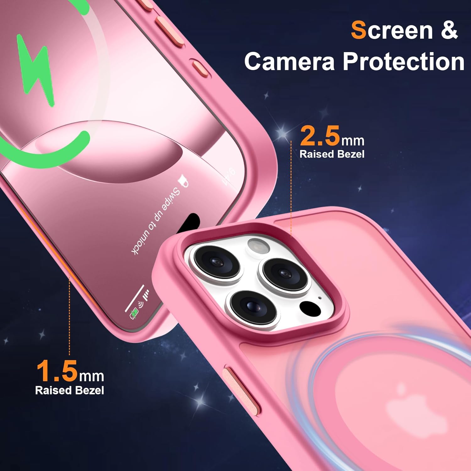 ORETECH Magnetic for iPhone 16 Pro Case, [Compatible with MagSafe][2 Pcs Screen Protectors + Camera Lens Protector][15 FT Drop Protection]Frosted Translucent Back, Shockproof, Anti-Scratch, Light Pink - Image 6