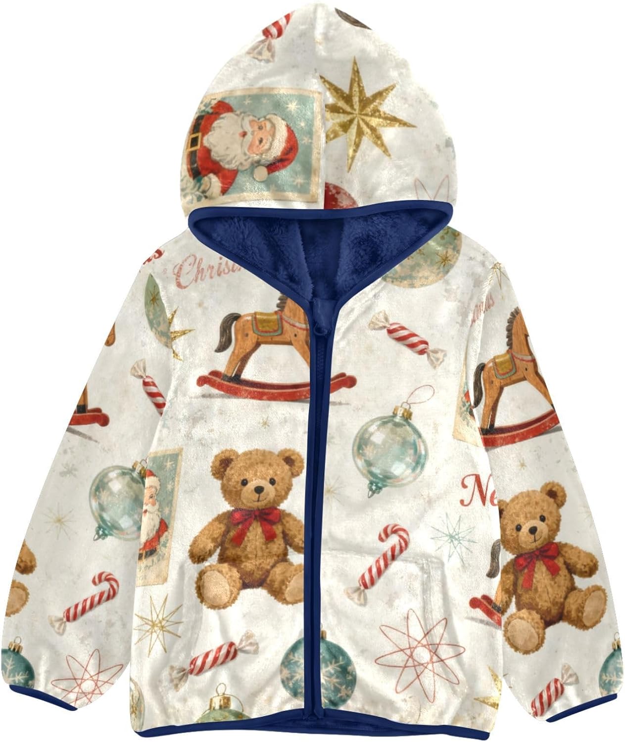 GuoChe Vintage Merry Christmas Fleece Zip Up Jacket Children Coat